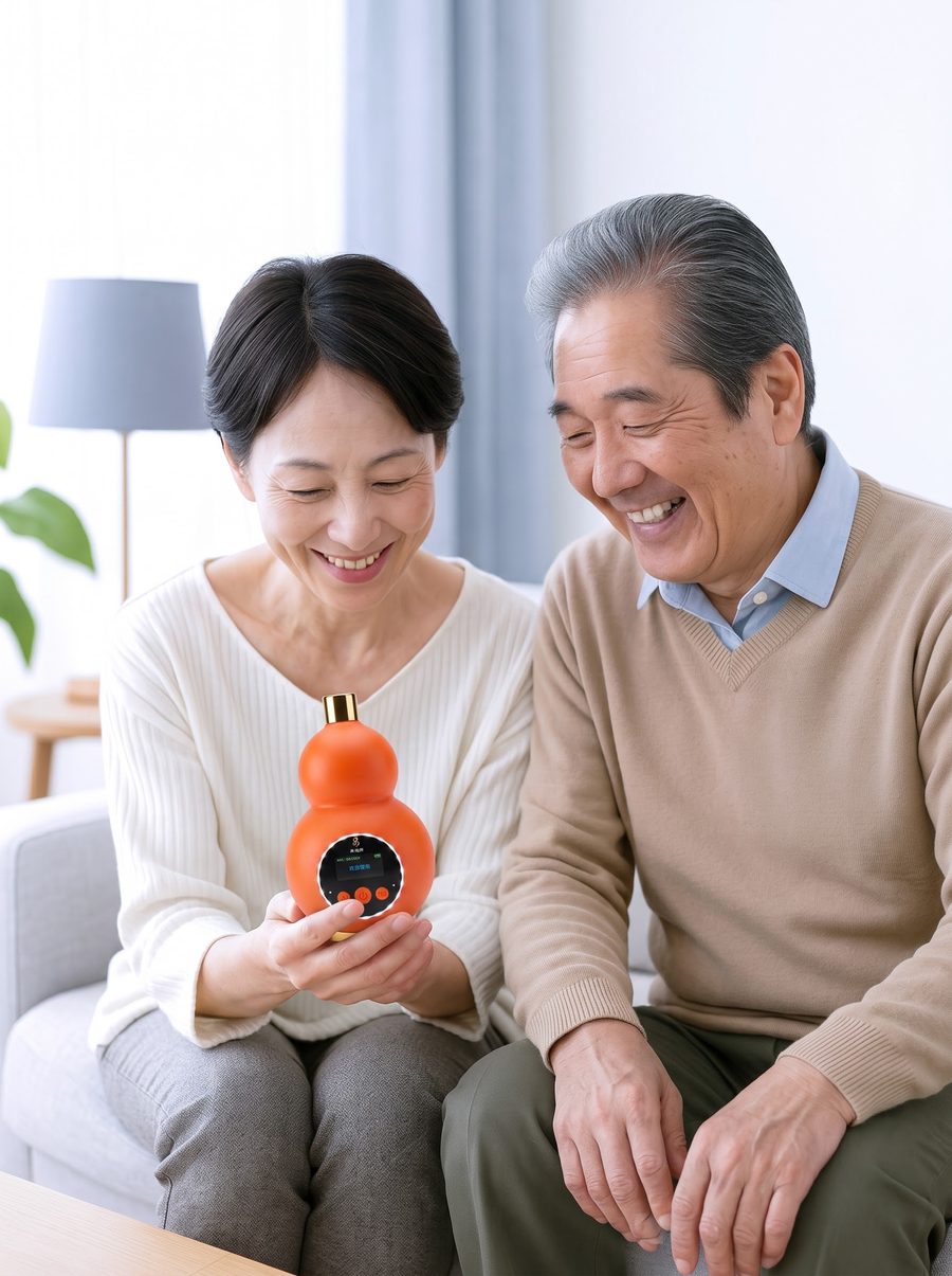 中年夫妻在客厅查看健康报告