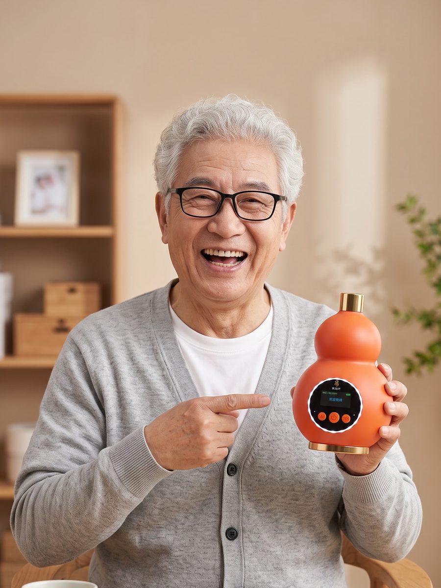 老人在书桌前使用小易进行 AI 中医检测